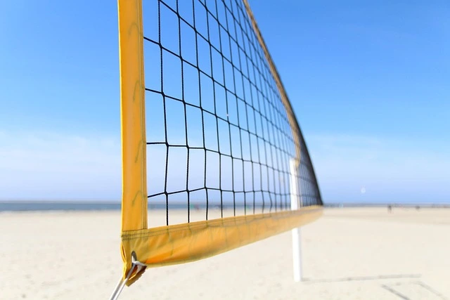sfide sulla sabbia tra sole e divertimento Rete da beach volley su spiaggia sabbiosa con cielo azzurro